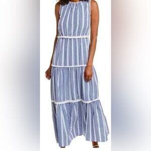 Julia Jordan Gingham Stripe Tiered Maxi Dress size 8